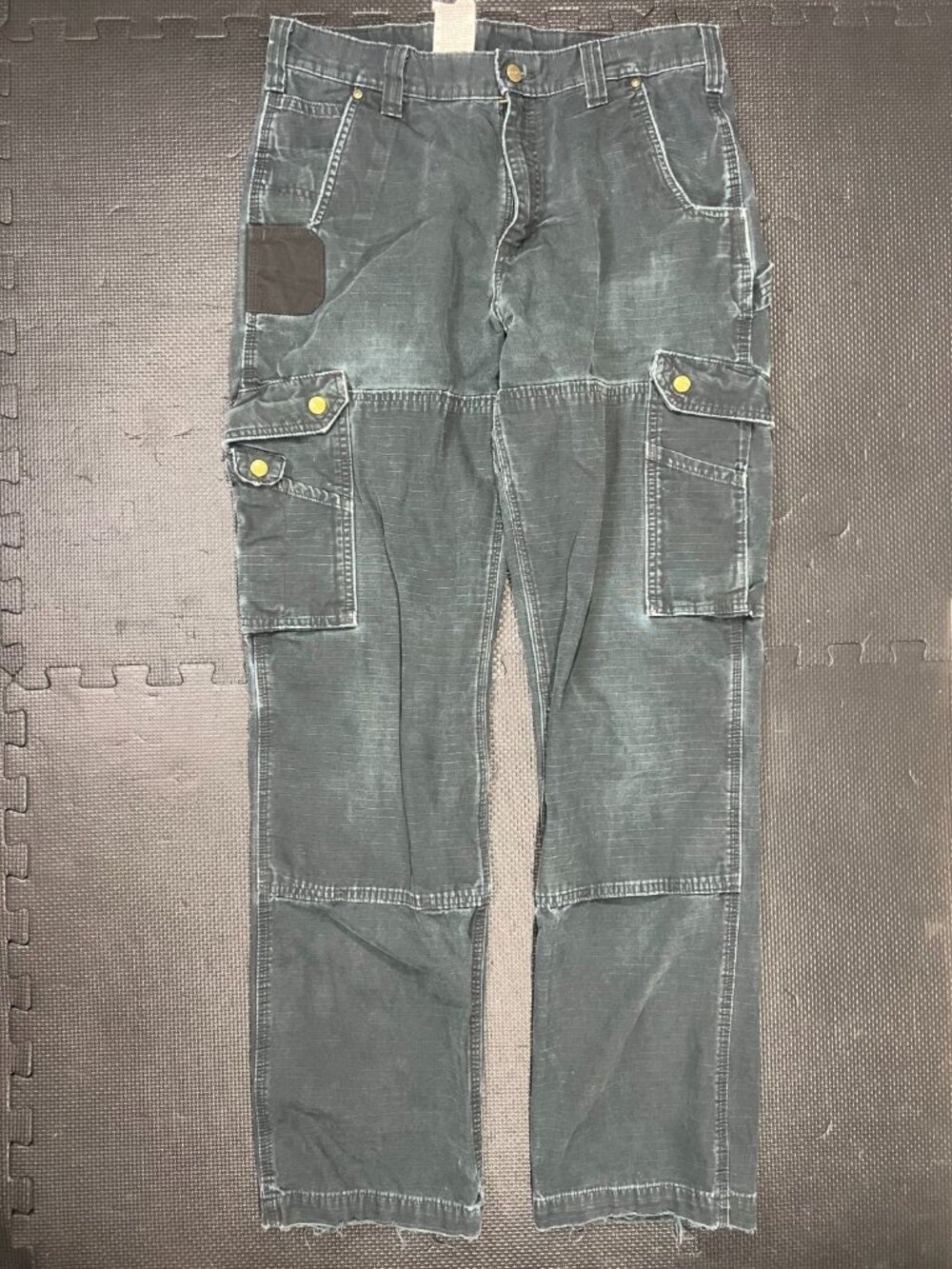 Carhartt Cargo Double Knee Pants Mens 33X34 Black Ripstop Relaxed Fit B342-BLK